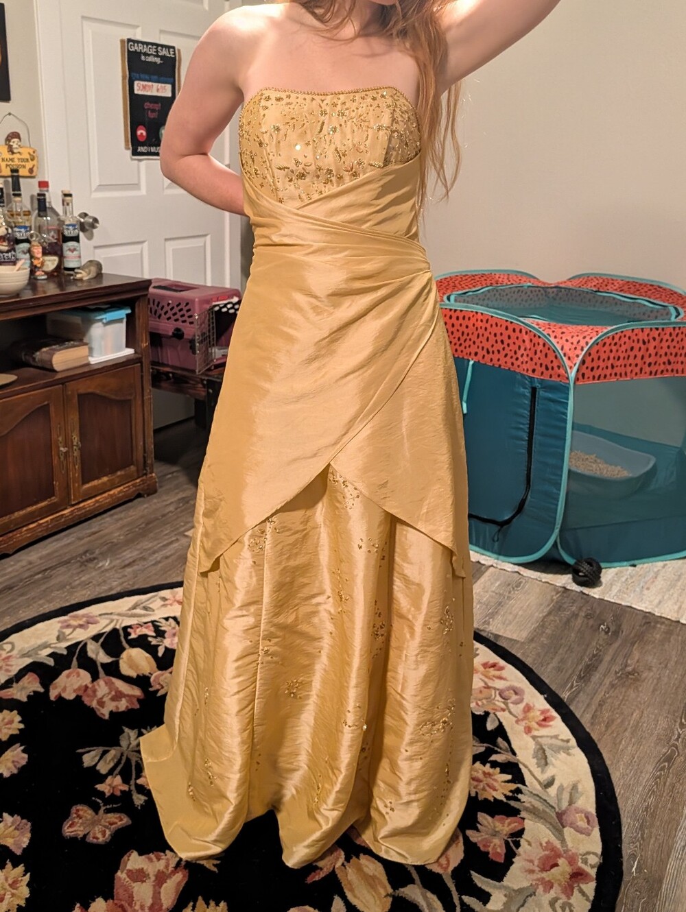 Vintage Jump Strapless Gold Beaded Dress